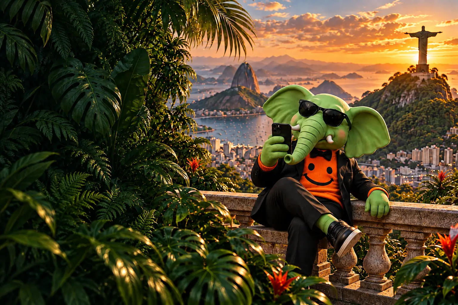 Our elephant guide at Christ the Redeemer above Rio de Janeiro