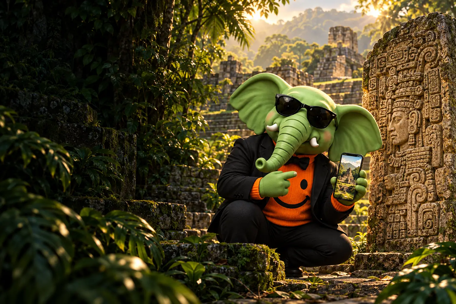 Our elephant guide at the Mayan ruins of Copán